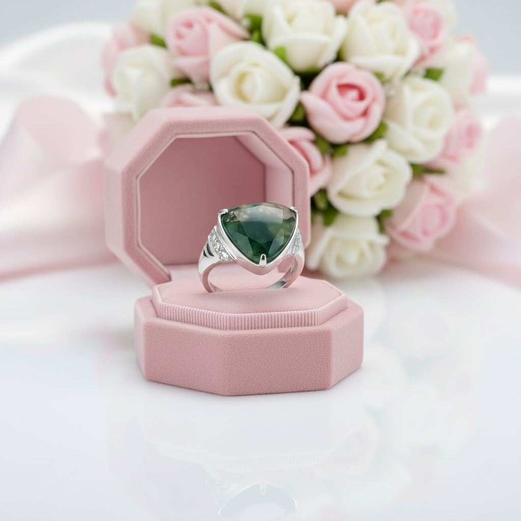 Moss Agate Vintage Style Ring-Black Diamonds New York