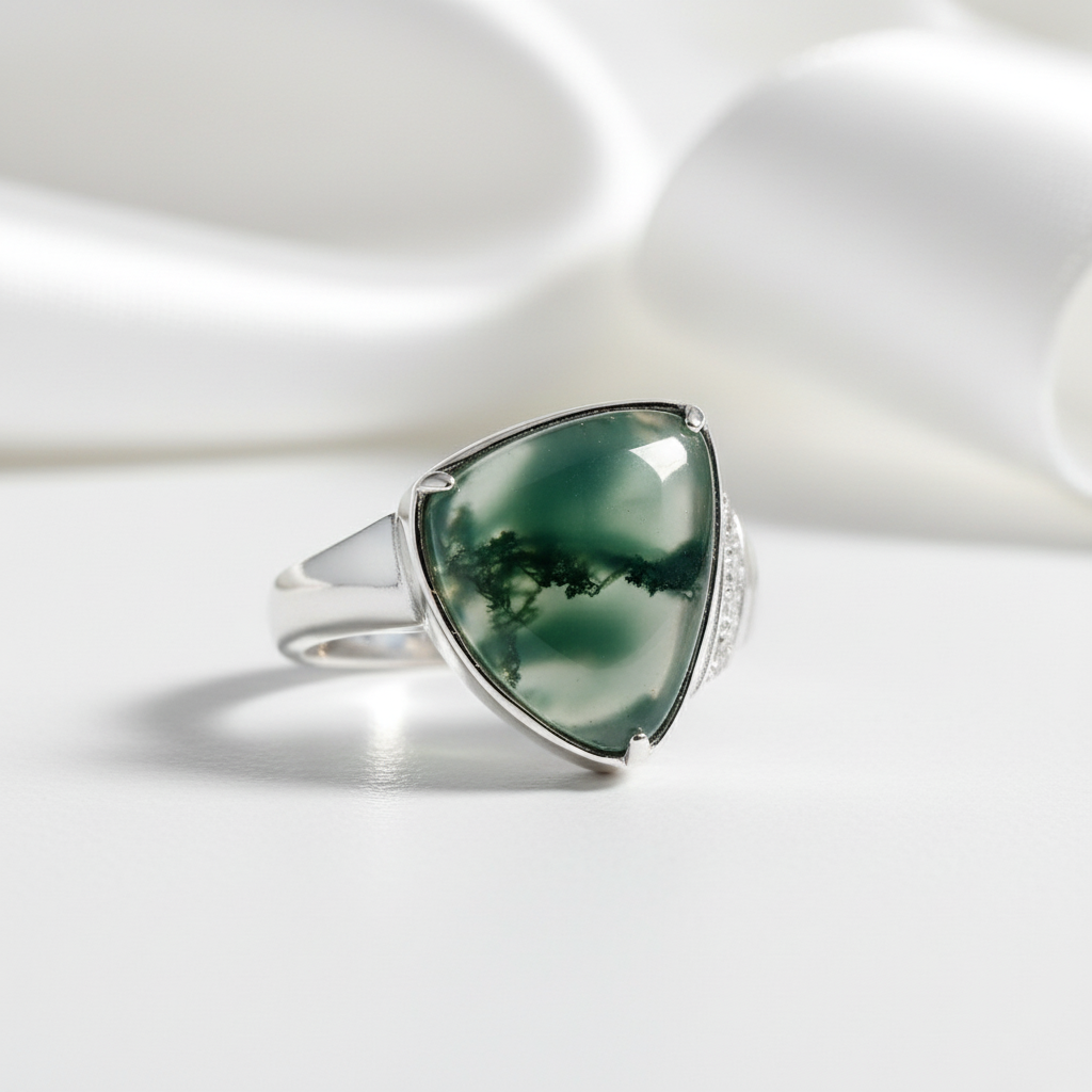 Moss Agate Vintage Style Ring-Black Diamonds New York