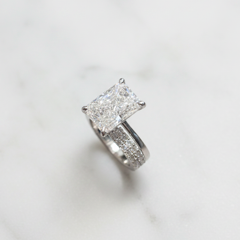 3 Carat Radiant Cut Lab Grown Diamond Ring Set in 14K Gold-Black Diamonds New York