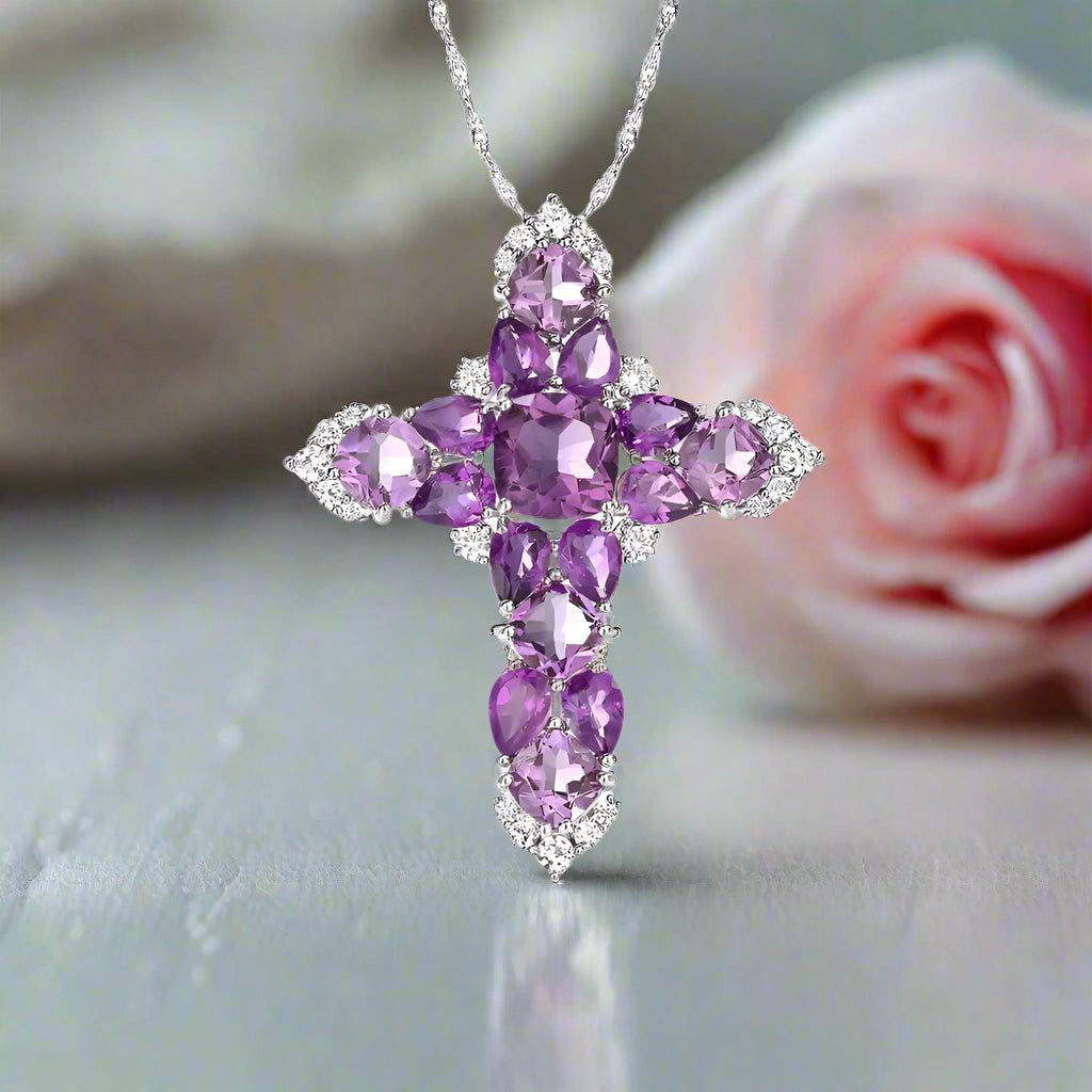 Marquise-cut Natural Blue Topaz and Amethyst Icy Necklace-Black Diamonds New York