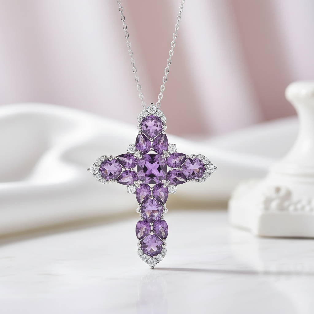 Marquise-cut Blue Topaz and Amethyst Icy Necklace-Black Diamonds New York