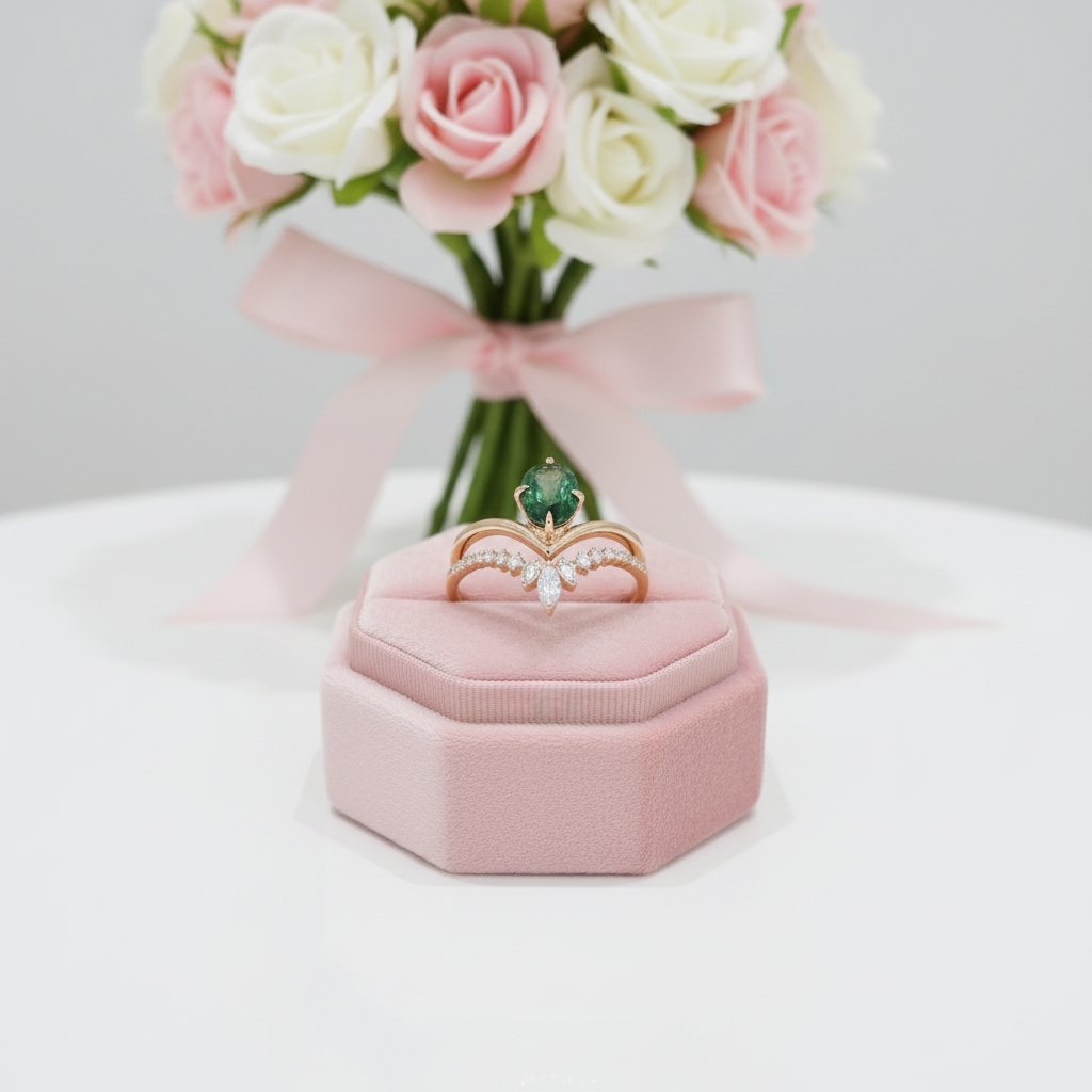 Oval Cut Moss Agate Chevron Cluster Engagement Ring Set-Black Diamonds New York