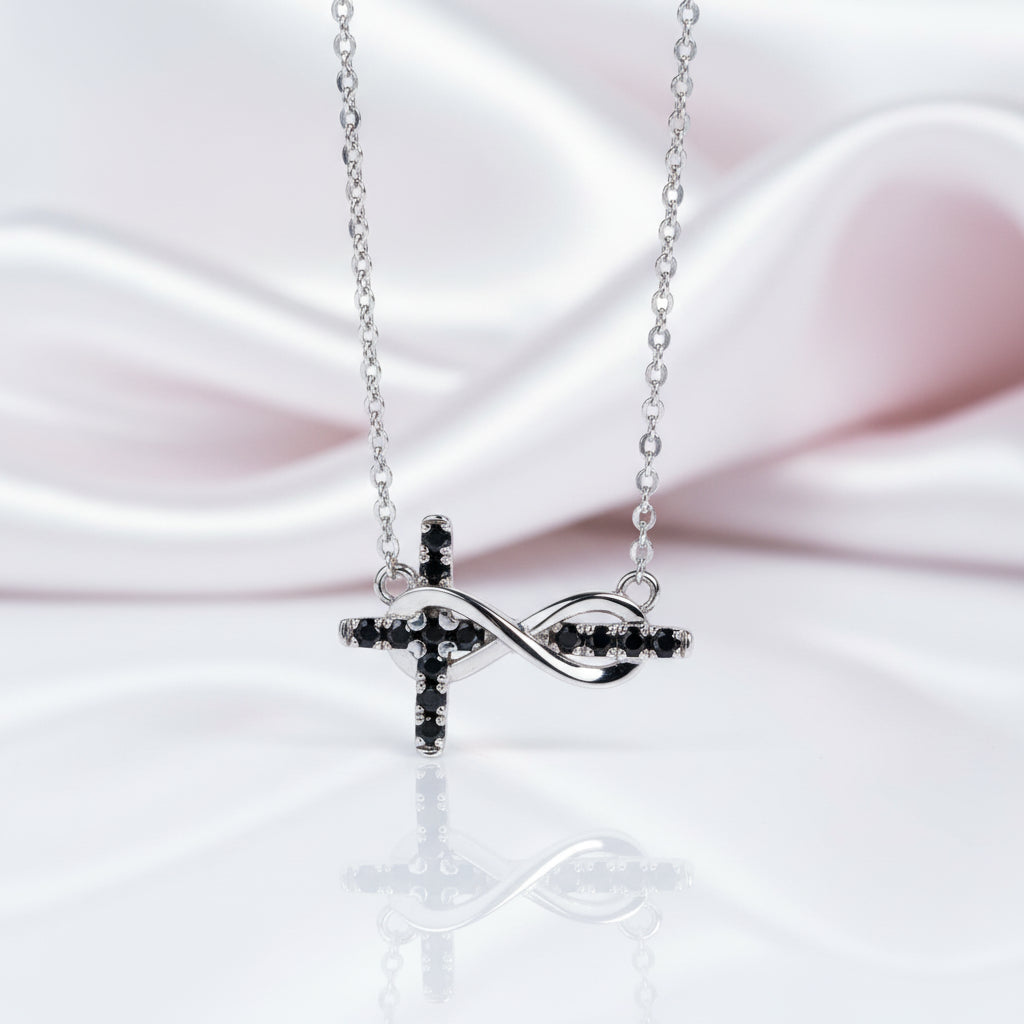 Black Certified Moissanite Infinity Cross Pendant Necklace-Black Diamonds New York