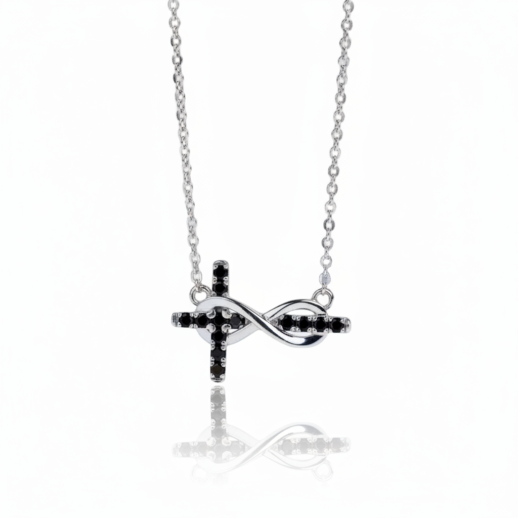 Black Certified Moissanite Infinity Cross Pendant Necklace-Black Diamonds New York
