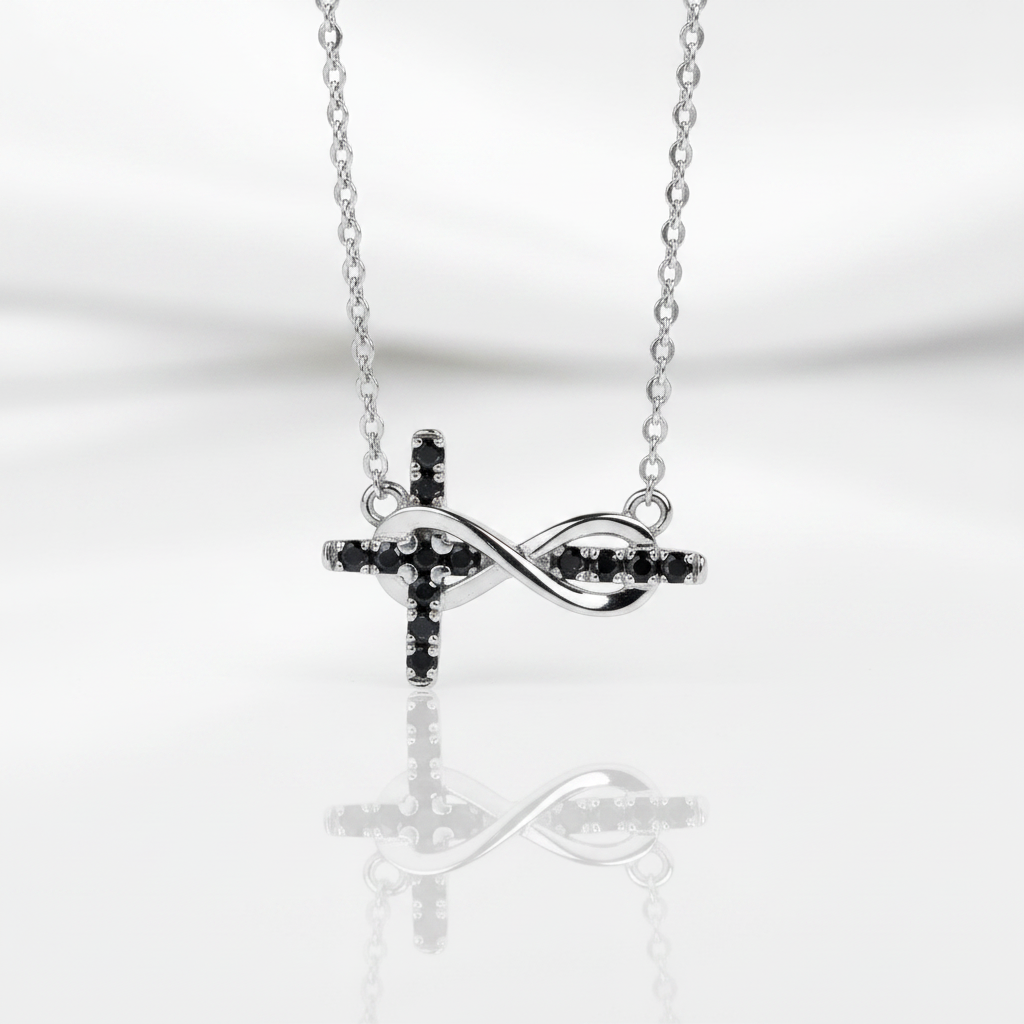 Black Certified Moissanite Infinity Cross Pendant Necklace-Black Diamonds New York