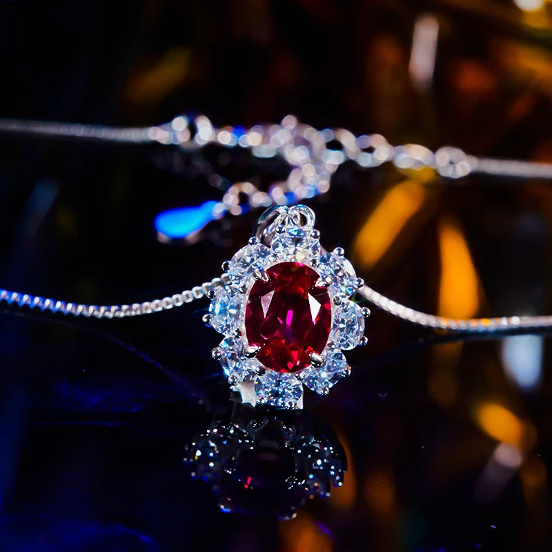 Oval Cut Red Ruby Diamond Halo Engagement Ring-Black Diamonds New York