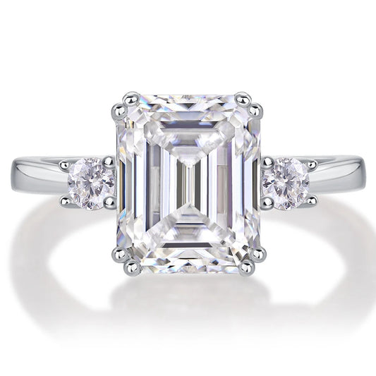 Emerald Cut Diamond Three Stone Engagement Ring-Black Diamonds New York