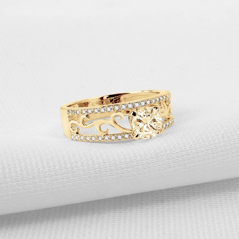 Vintage 10K Yellow Gold Round Moissanite Engagement Ring-Black Diamonds New York