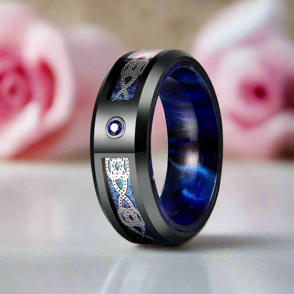 Blue Diamond Black Dome Celtic Knot Tungsten Men's Ring-Black Diamonds New York