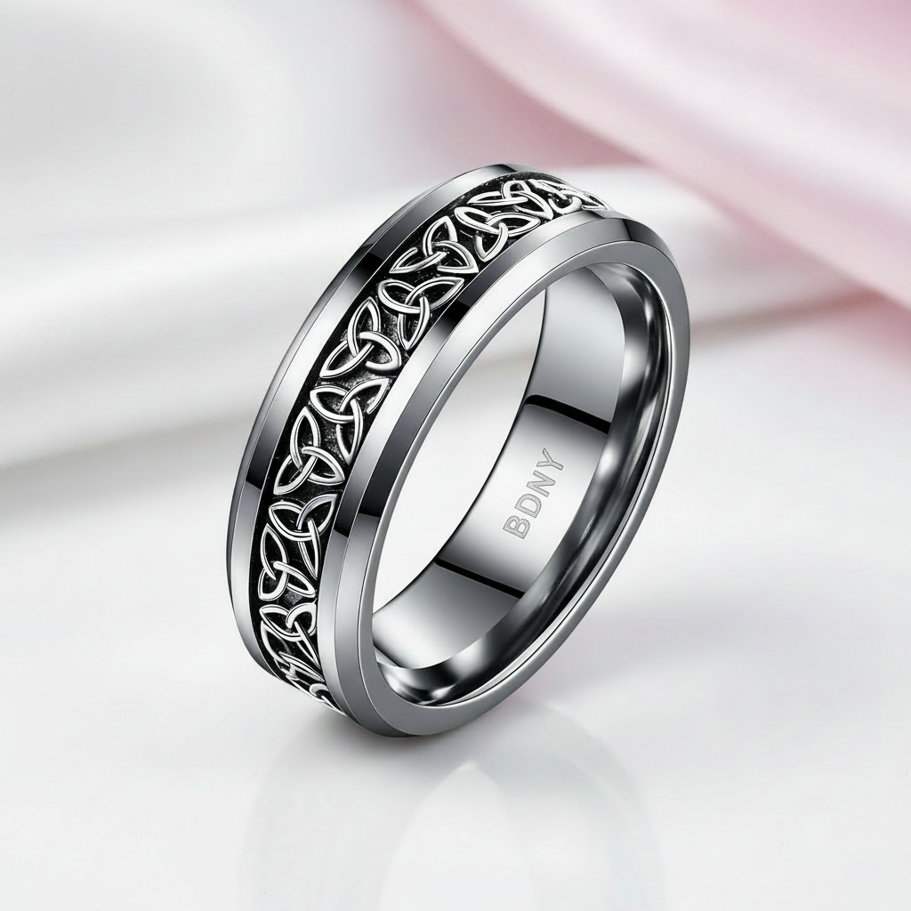 Where Love Never Ends- Celtic Triquetra Knot Men’s Band-Black Diamonds New York