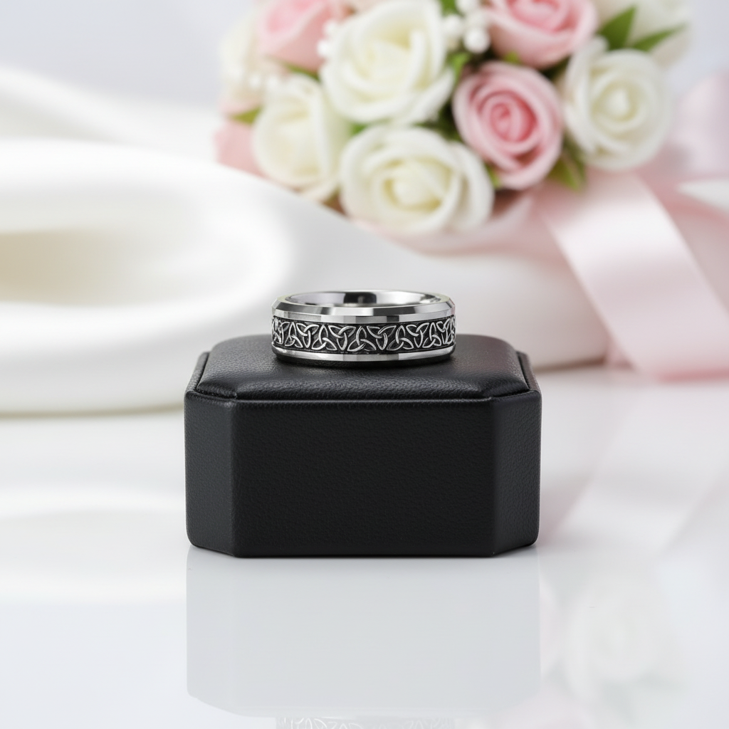 Where Love Never Ends- Celtic Triquetra Knot Men’s Band-Black Diamonds New York