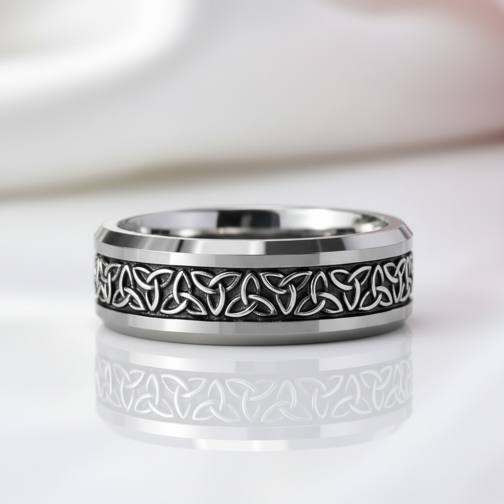 Where Love Never Ends- Celtic Triquetra Knot Men’s Band-Black Diamonds New York