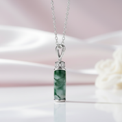 Natural Moss Agate Pendant Necklace-Black Diamonds New York