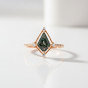 Vintage Option Kite Cut Natural Moss Agate Engagement Ring-Black Diamonds New York