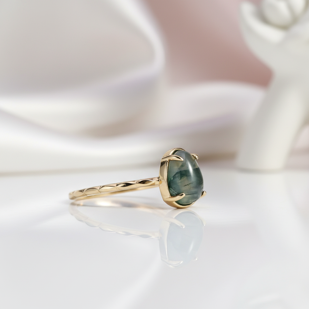 Natural Moss Agate Vintage Ring-Black Diamonds New York