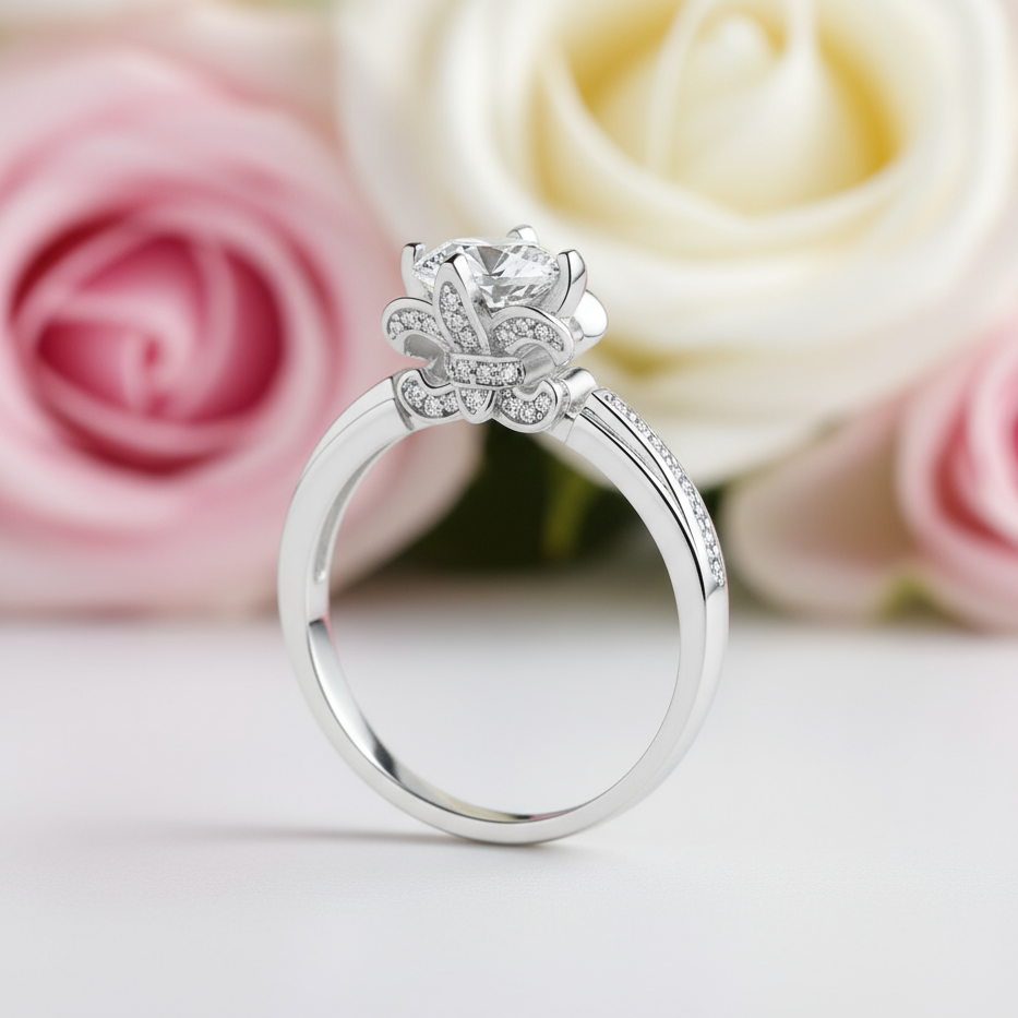 Iris Bud Shape Setting Diamond Ring-Black Diamonds New York