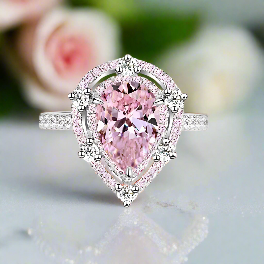 Double Halo 2.0Ct 2-Tone Romantic Pink Pear Cut Engagement Ring-Black Diamonds New York