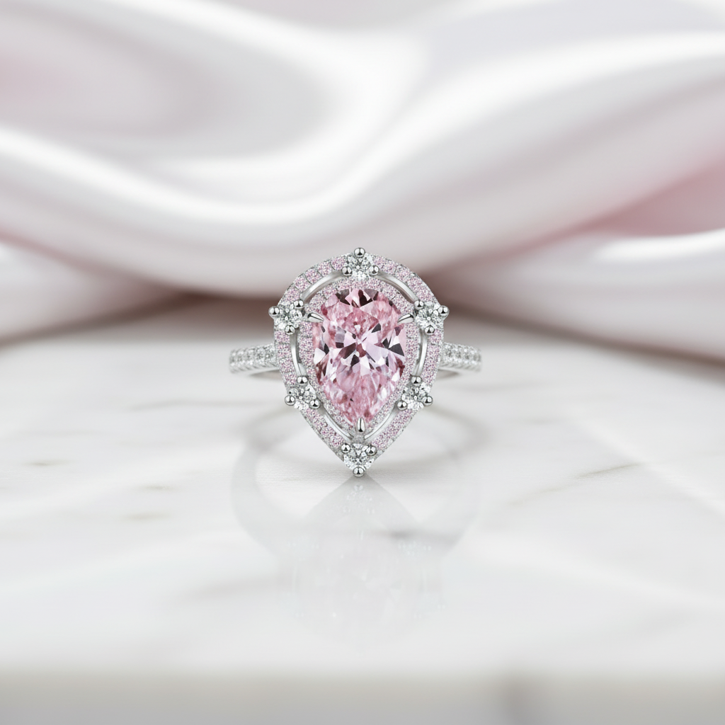 Double Halo 2.0Ct 2-Tone Romantic Pink Pear Cut Engagement Ring-Black Diamonds New York