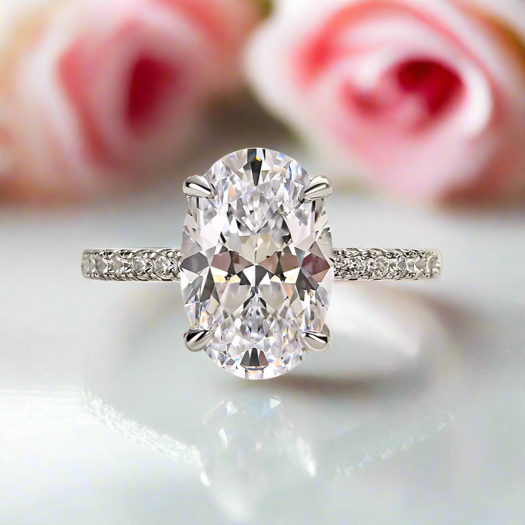 Classic Oval-cut Diamond White Gold Engagement Ring-Black Diamonds New York