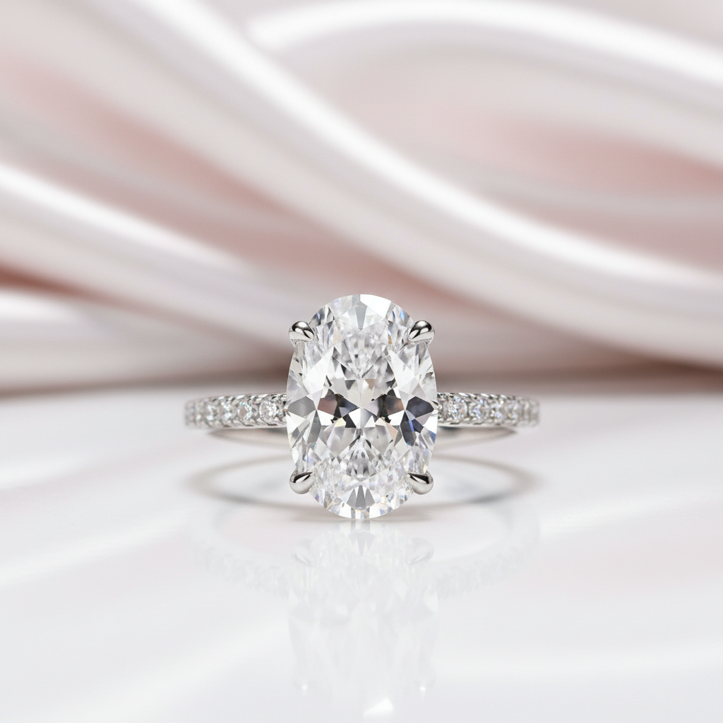 Classic Oval-cut Diamond Option White Gold Engagement Ring-Black Diamonds New York