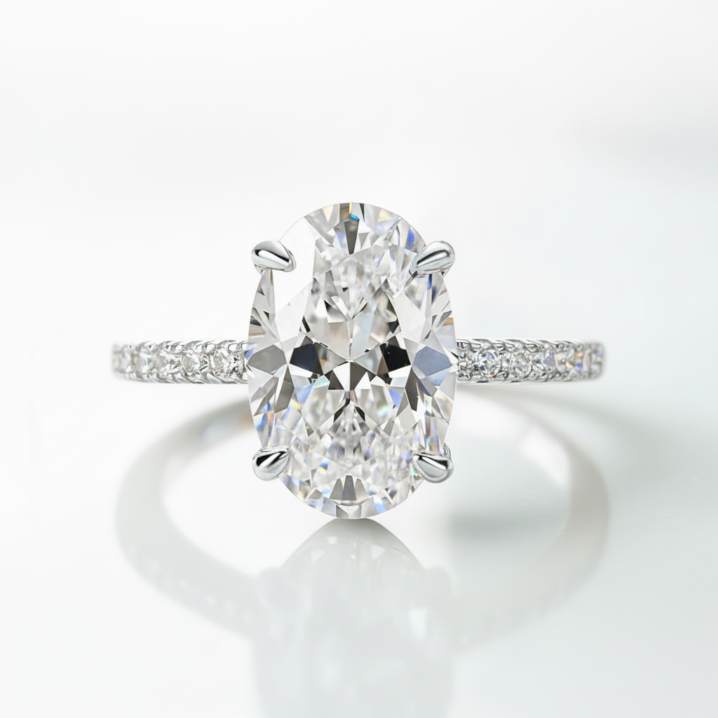 Classic Oval-cut Diamond Option White Gold Engagement Ring-Black Diamonds New York