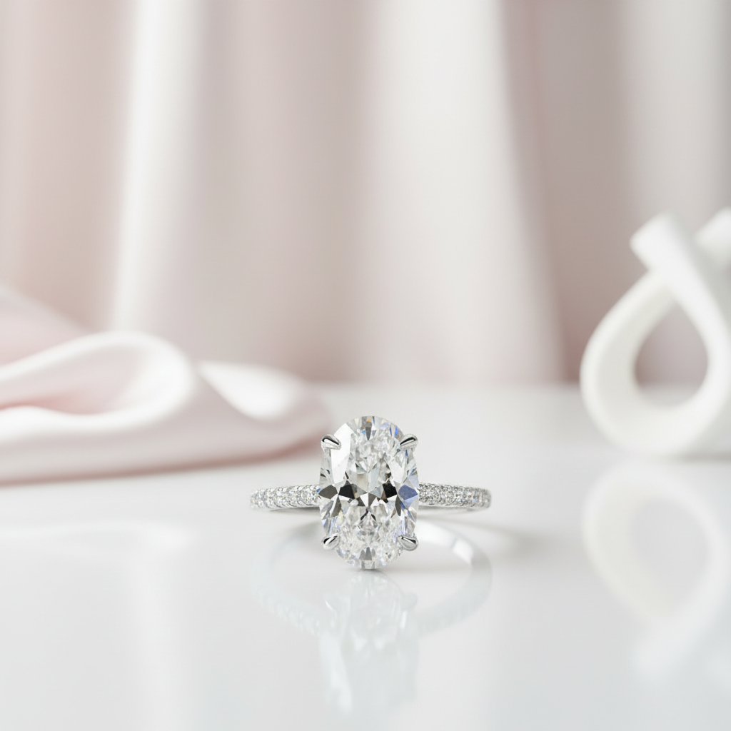 Classic Oval-cut Diamond Option White Gold Engagement Ring-Black Diamonds New York