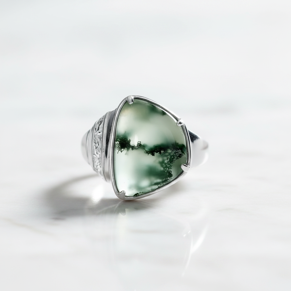 Moss Agate Vintage Option Ring-Black Diamonds New York