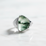 Moss Agate Vintage Option Ring-Black Diamonds New York