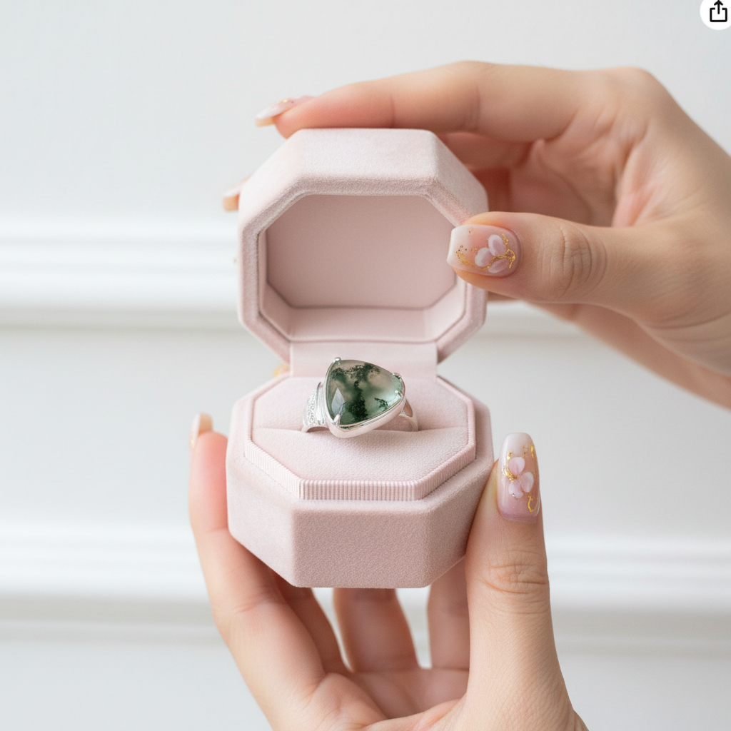 Moss Agate Vintage Option Ring-Black Diamonds New York