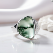 Moss Agate Vintage Option Ring-Black Diamonds New York