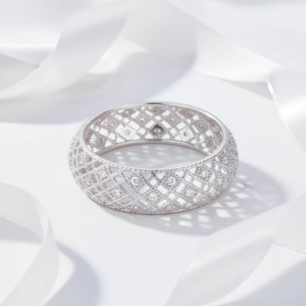 Round Cut Diamond Option Hallow Lattice Wedding Band-Black Diamonds New York