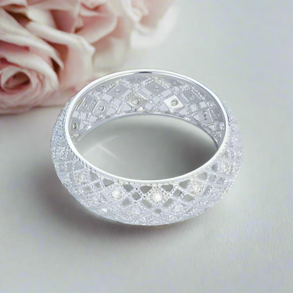 Round Cut Diamond Option Hallow Lattice Wedding Band-Black Diamonds New York