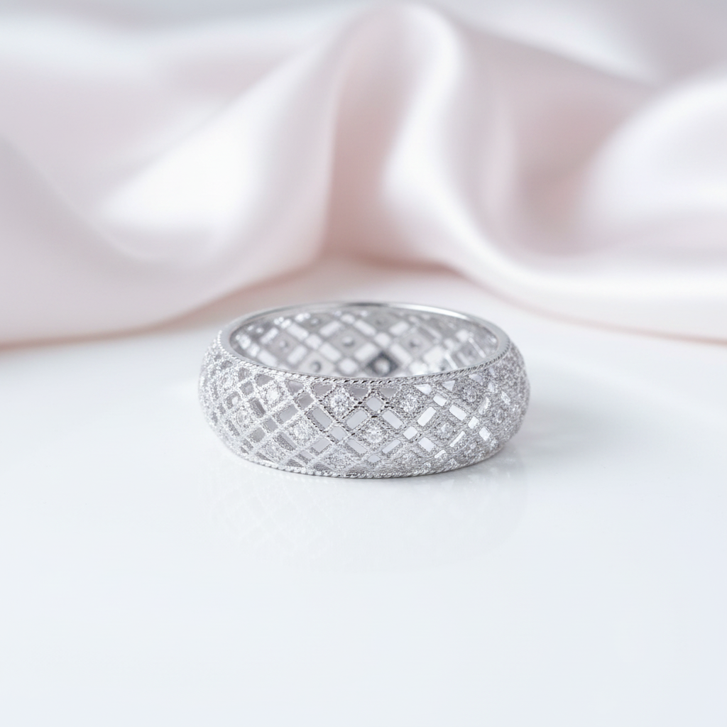 Round Cut Diamond Option Hallow Lattice Wedding Band-Black Diamonds New York