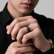 Men's Tungsten Carbide Black and Gold 8mm Wedding Band-Black Diamonds New York