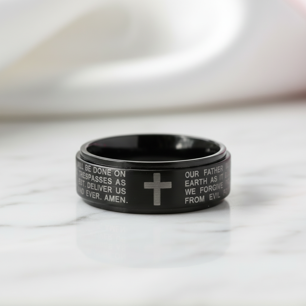 Men's Titanium Wedding Band with Bible Verse-Black Diamonds New York