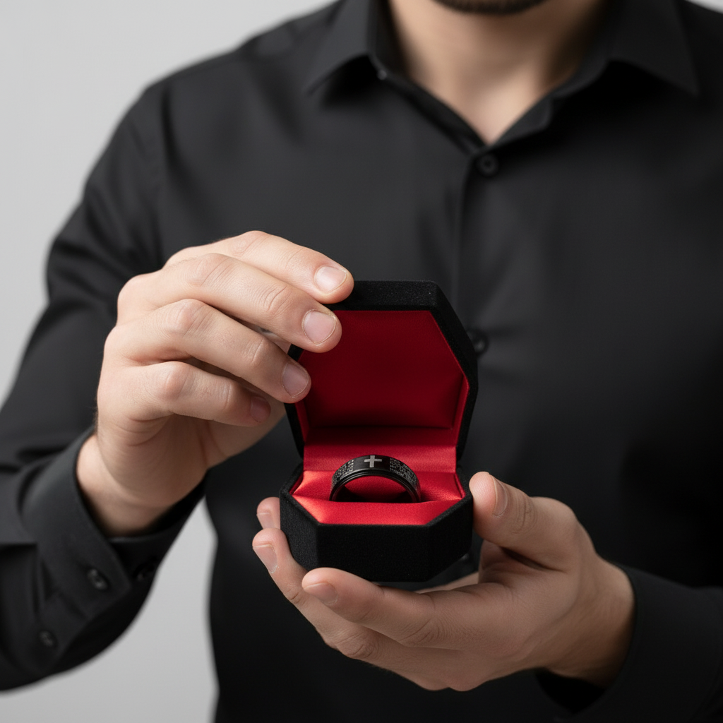 Men's Titanium Wedding Band with Bible Verse-Black Diamonds New York