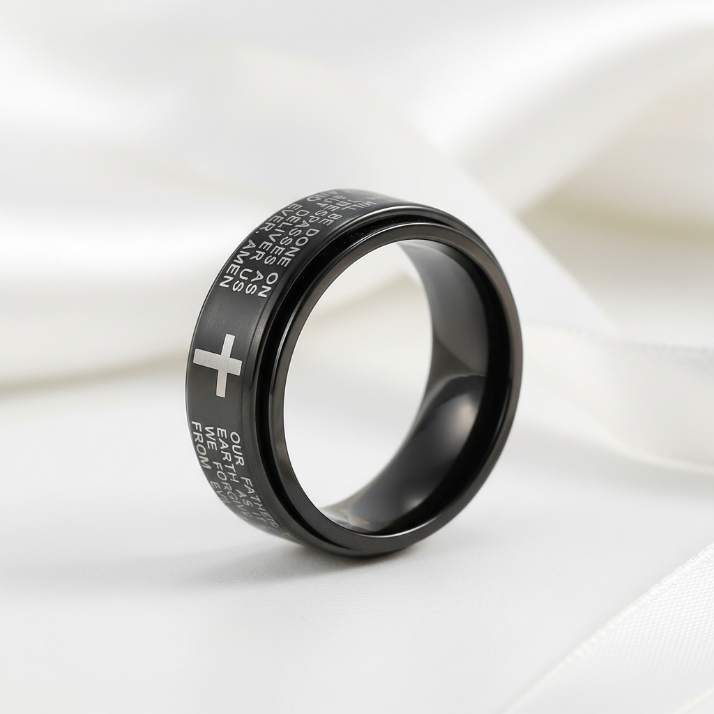 Men's Titanium Wedding Band with Bible Verse-Black Diamonds New York