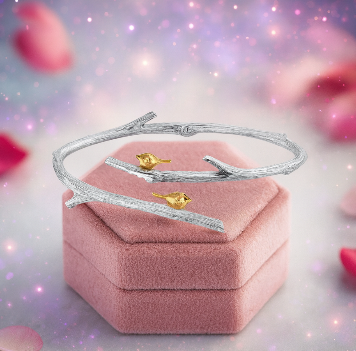 Birds on Branch Adjustable Bangle-Black Diamonds New York