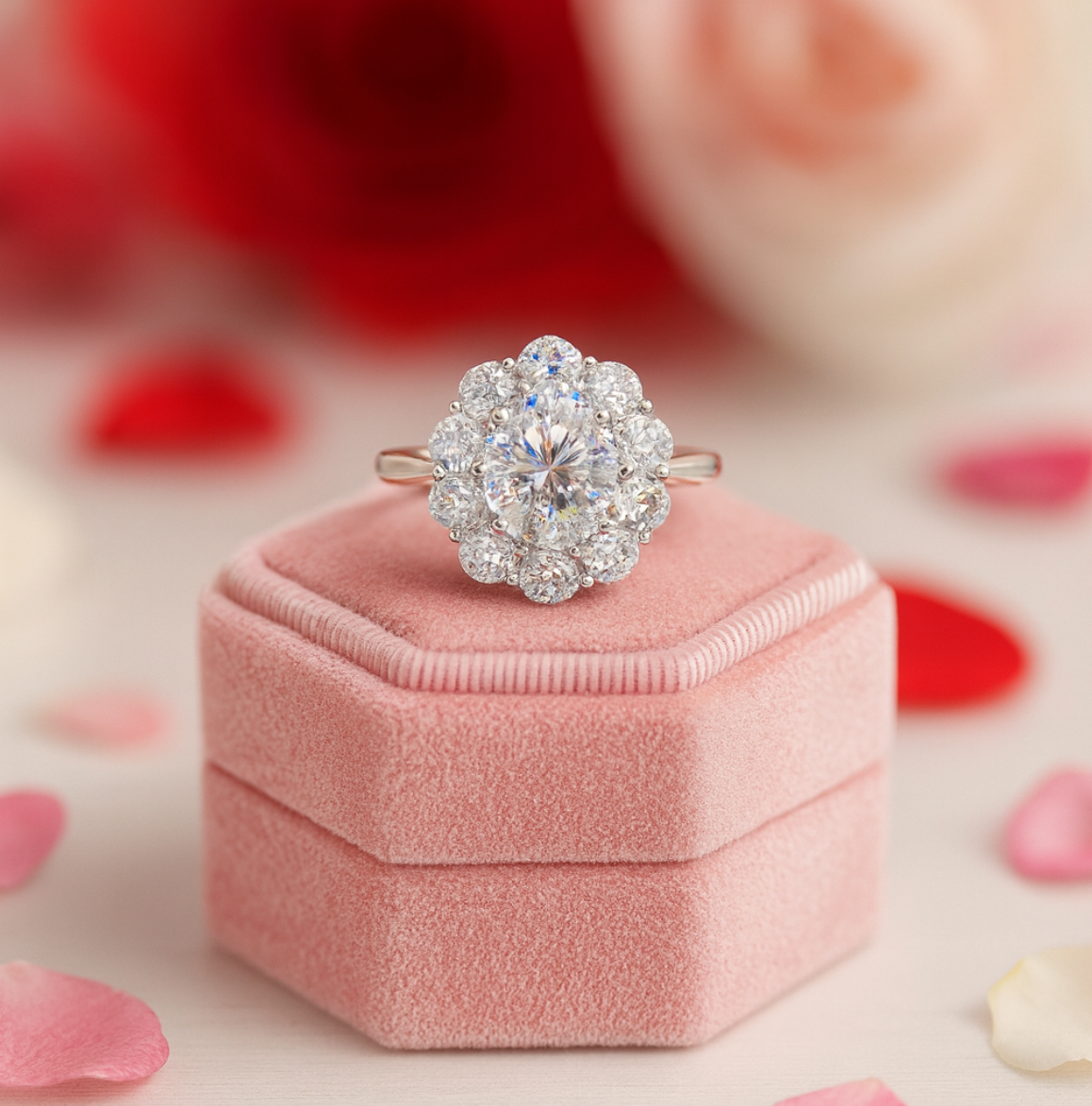 3.0 Ct Round Cut Crackling Diamond Flower Halo Engagement Ring-Black Diamonds New York