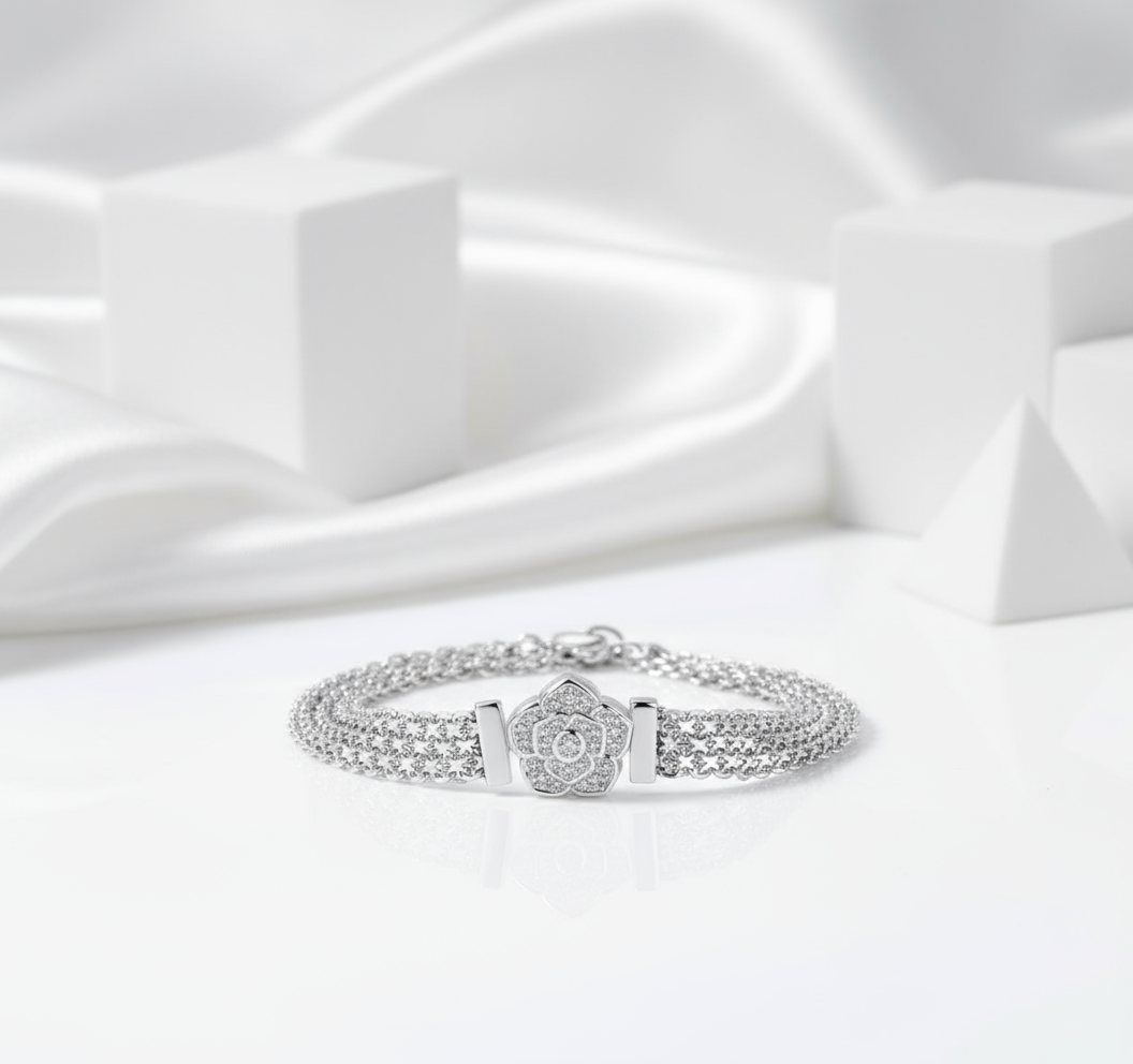 Rose Flower Flat Bracelet with Diamond-Black Diamonds New York