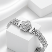 Rose Flower Flat Bracelet with Diamond-Black Diamonds New York