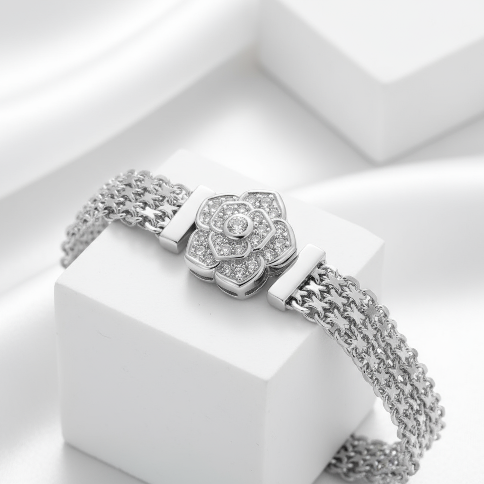 Rose Flower Flat Bracelet with Diamond-Black Diamonds New York