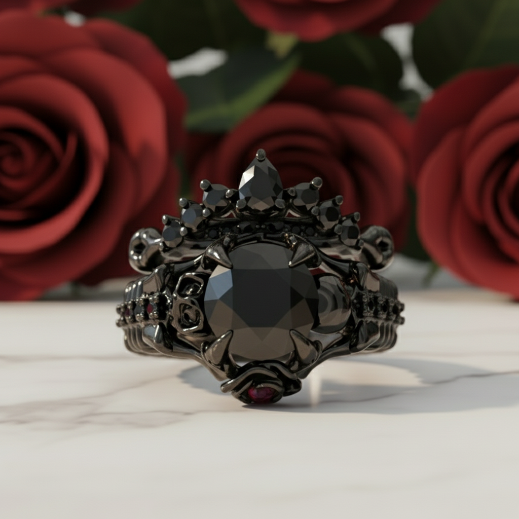 Together Forever- 1.25 Carat Black Diamond Option Gothic Ring Set-Black Diamonds New York