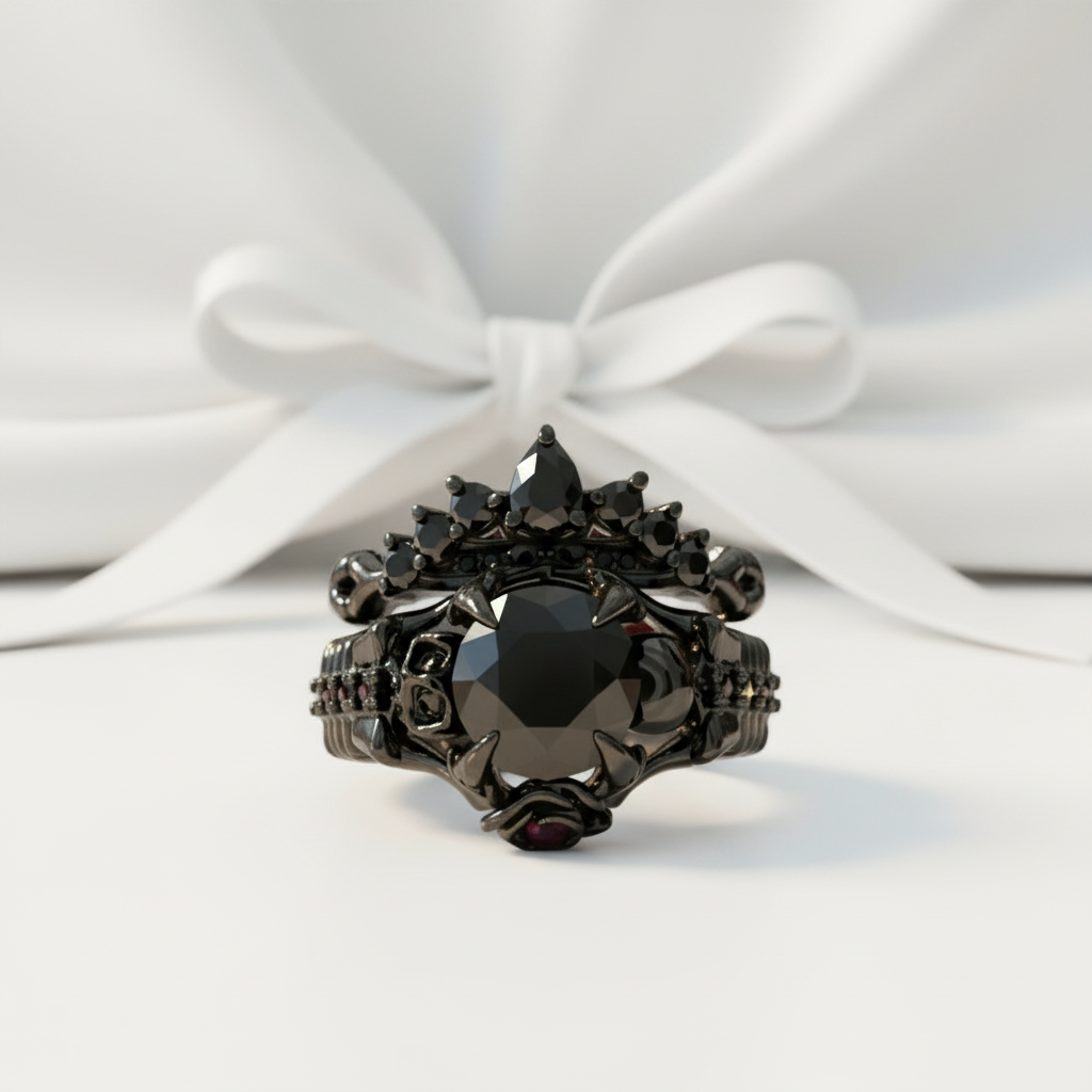 Together Forever- 1.25 Carat Black Diamond Gothic Ring Set-Black Diamonds New York