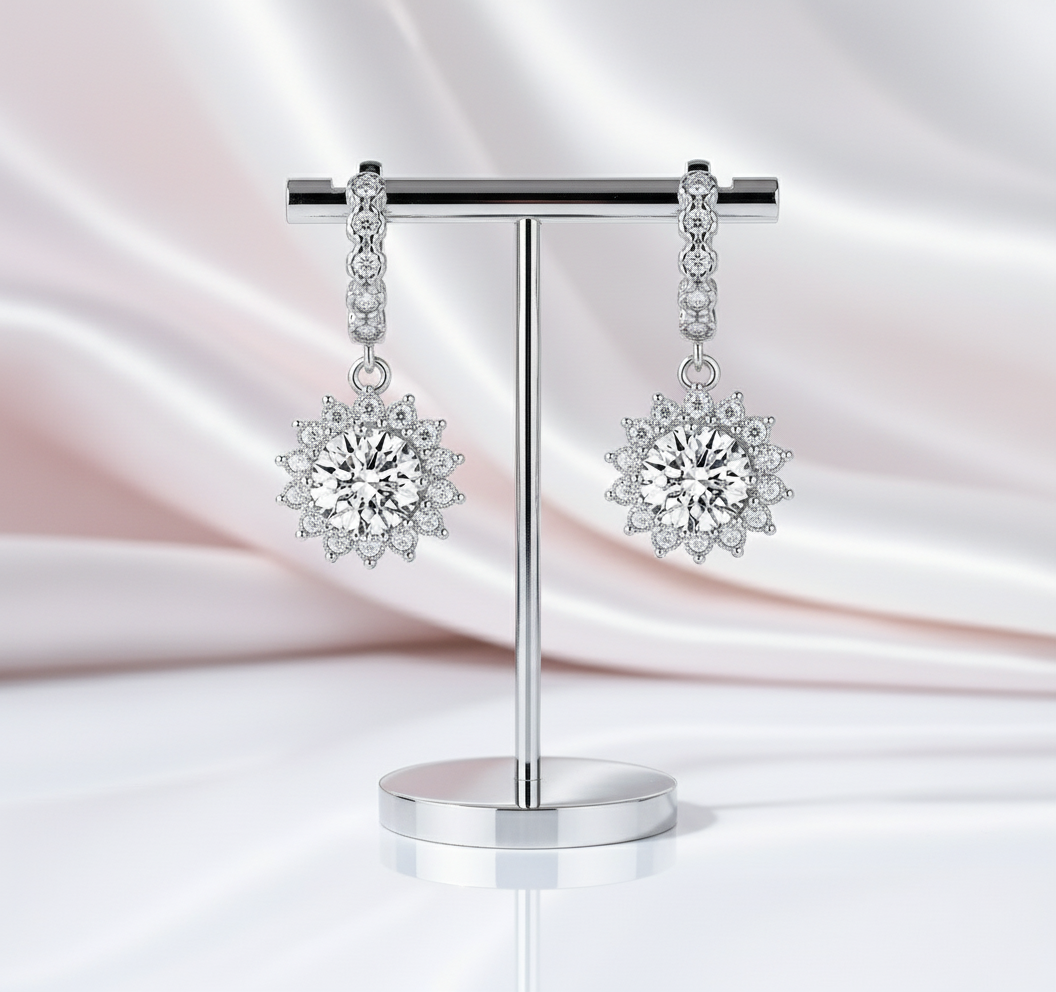 3.0 Ct Round Cut Diamond Drop Earrings-Black Diamonds New York