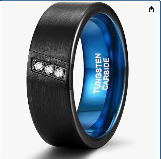 Diagonal Diamond Option Brushed Men's Tungsten Wedding Band-Black Diamonds New York