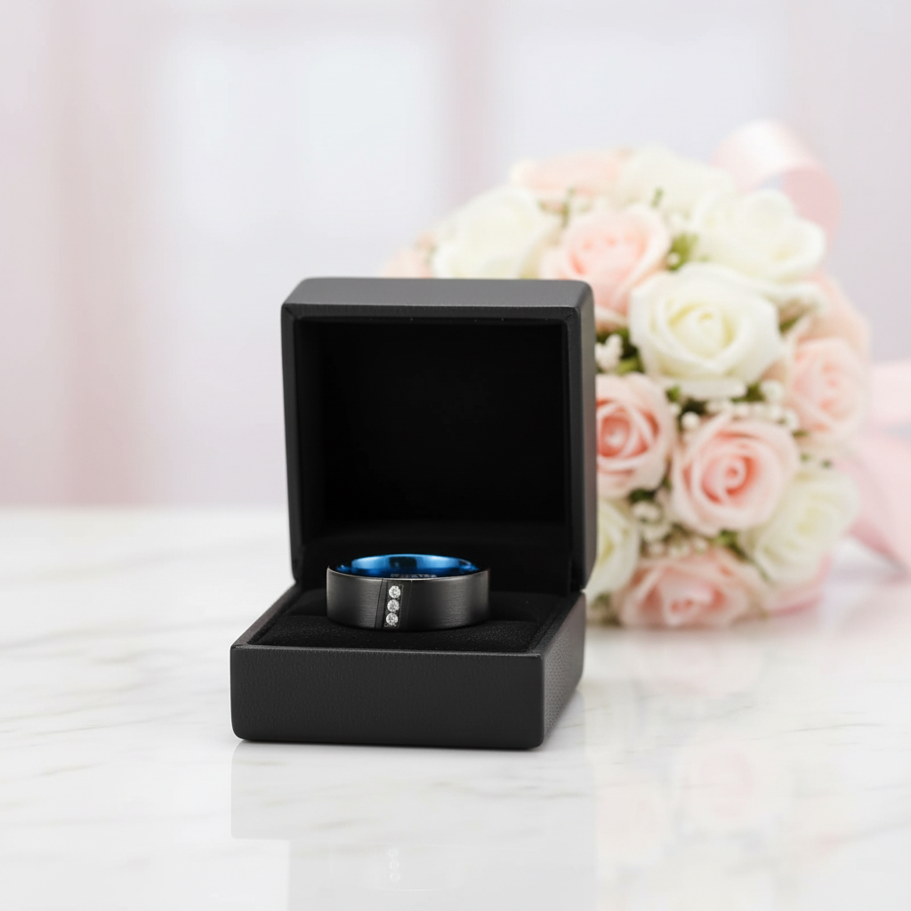 Diagonal Diamond Option Brushed Men's Tungsten Wedding Band-Black Diamonds New York