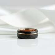 8mm Black Tungsten Rings with Thin Rose Gold Line-Black Diamonds New York