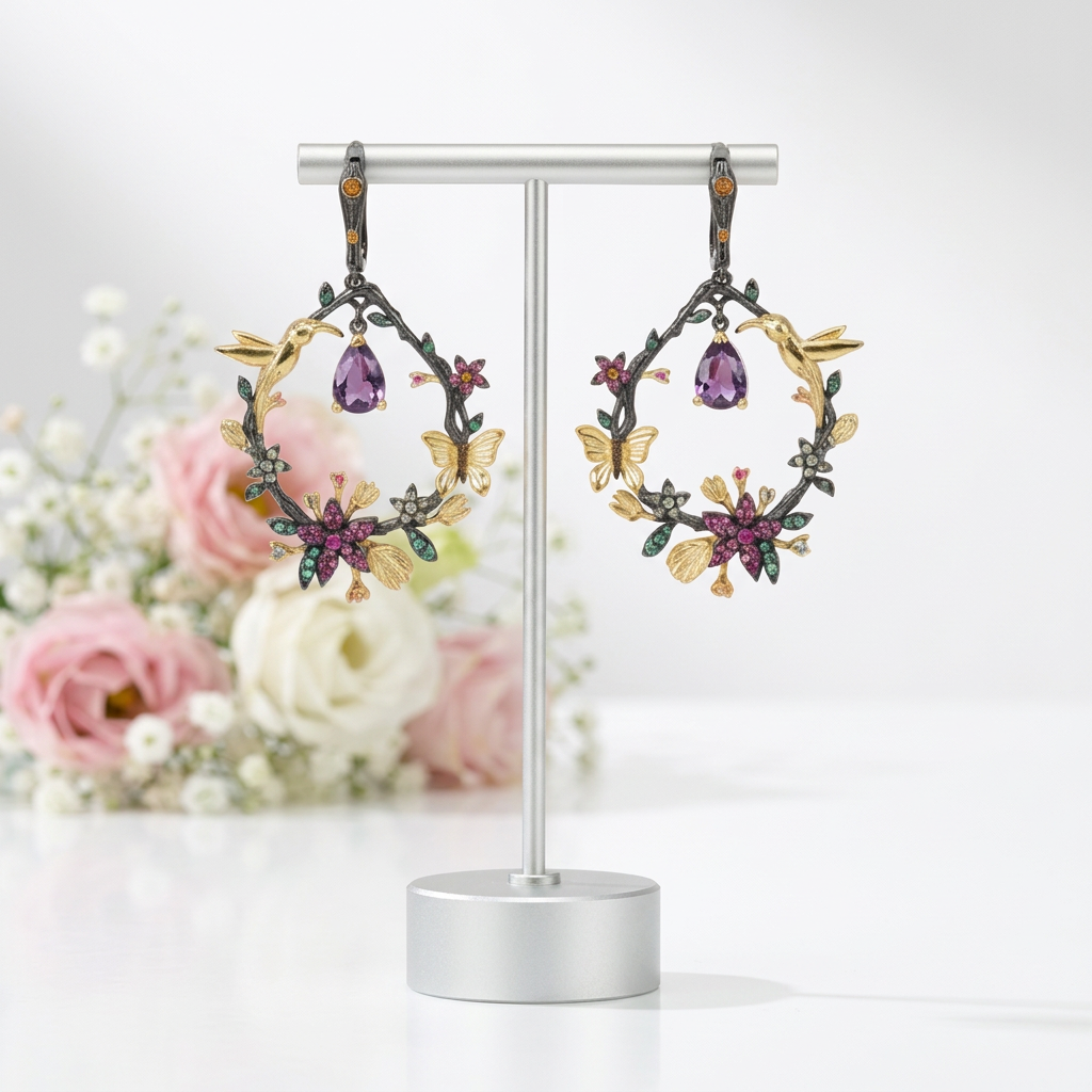 Secret Garden Handmade Earrings-Black Diamonds New York
