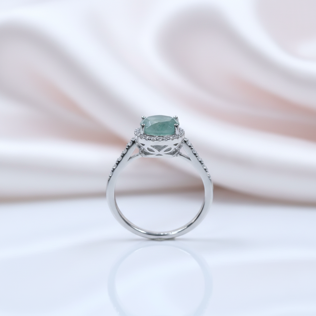 8mm Round Moss Agate Halo Engagement Ring-Black Diamonds New York
